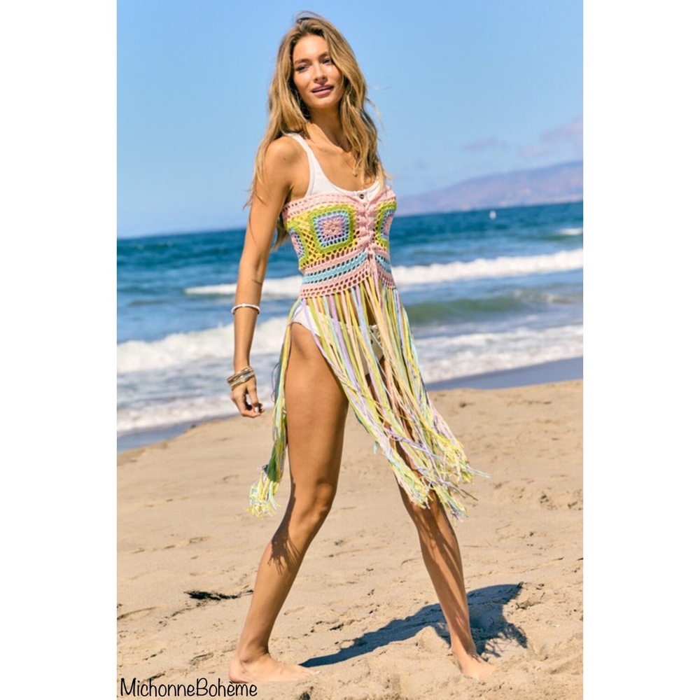 Crochet Knit Fringed Beach Coverup - Picture 10 of 15